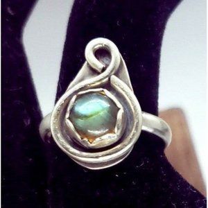 Sterling silver labradorite crystal ring gothic Elven style cosplay jewelry